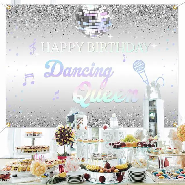 Alt view image 4 of 6 - Happy Birthday Dancing Queen Backdrop - Disco Birthday Party Photo Background Dancing Queen Themed Birthday Party Supply, 7 * 5Ft