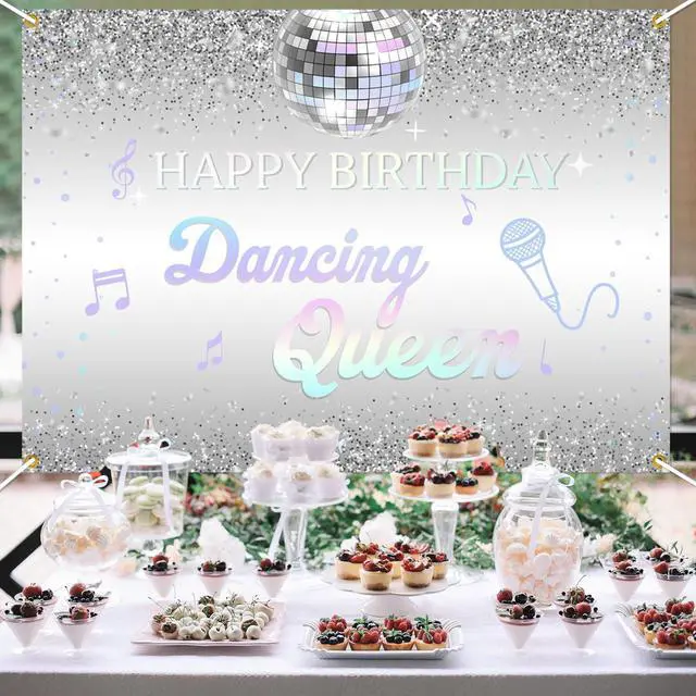 Alt view image 5 of 6 - Happy Birthday Dancing Queen Backdrop - Disco Birthday Party Photo Background Dancing Queen Themed Birthday Party Supply, 7 * 5Ft