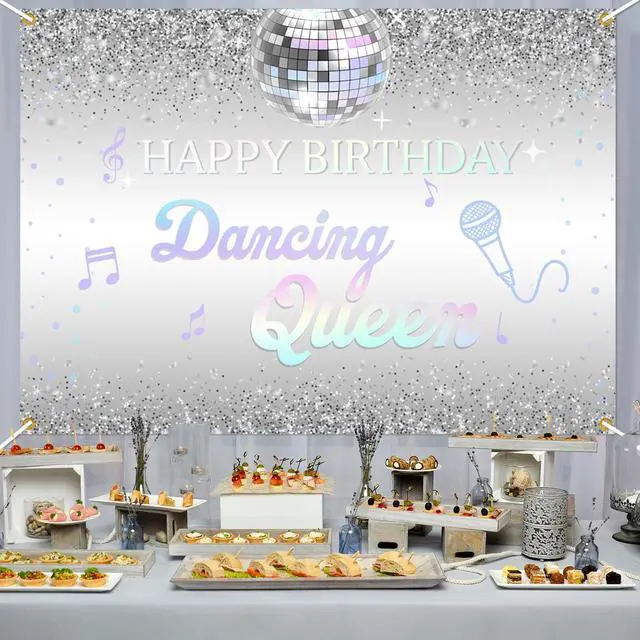 Alt view image 6 of 6 - Happy Birthday Dancing Queen Backdrop - Disco Birthday Party Photo Background Dancing Queen Themed Birthday Party Supply, 7 * 5Ft
