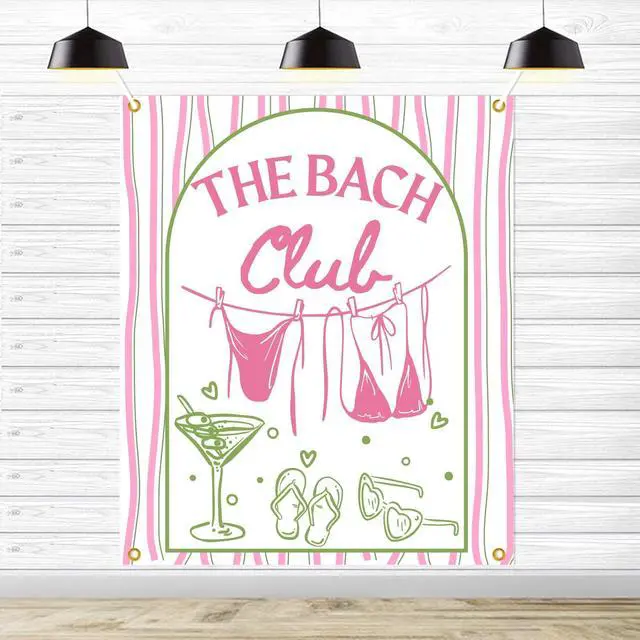 Main image of The Bach Club Backdrop, Beach Bachelorette Party Backdrop, Summer Bach Weekend Sign, Bikinies and Martinis Bachelorette Decor for Girls Weekend, 51 * 61 Inch