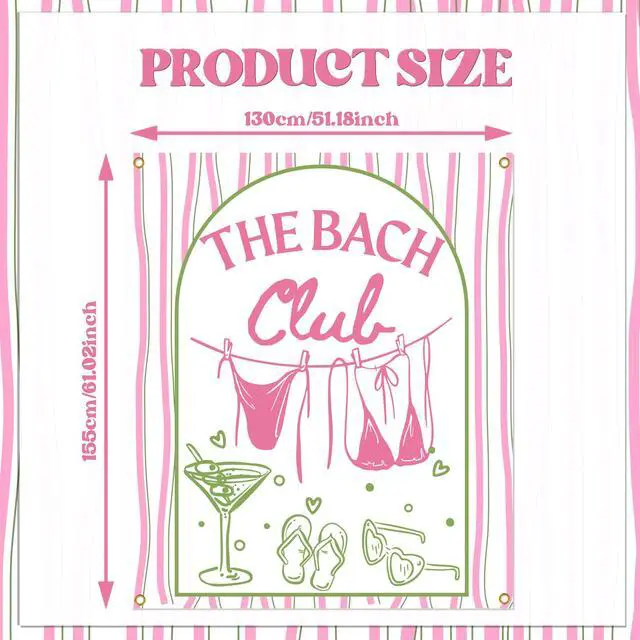 Alt view image 2 of 6 - The Bach Club Backdrop, Beach Bachelorette Party Backdrop, Summer Bach Weekend Sign, Bikinies and Martinis Bachelorette Decor for Girls Weekend, 51 * 61 Inch