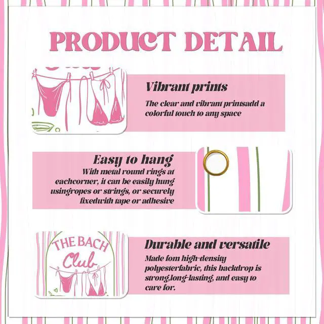 Alt view image 3 of 6 - The Bach Club Backdrop, Beach Bachelorette Party Backdrop, Summer Bach Weekend Sign, Bikinies and Martinis Bachelorette Decor for Girls Weekend, 51 * 61 Inch