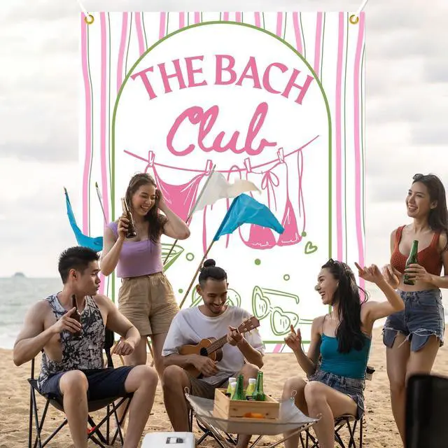Alt view image 4 of 6 - The Bach Club Backdrop, Beach Bachelorette Party Backdrop, Summer Bach Weekend Sign, Bikinies and Martinis Bachelorette Decor for Girls Weekend, 51 * 61 Inch
