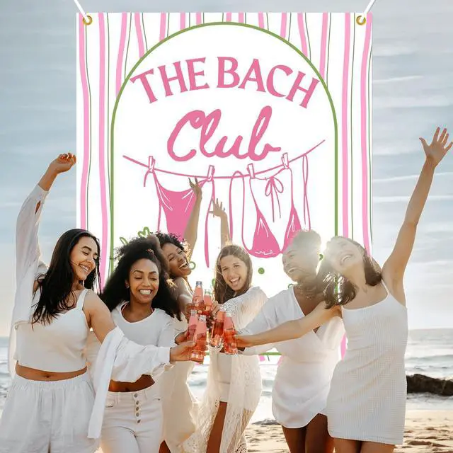 Alt view image 5 of 6 - The Bach Club Backdrop, Beach Bachelorette Party Backdrop, Summer Bach Weekend Sign, Bikinies and Martinis Bachelorette Decor for Girls Weekend, 51 * 61 Inch