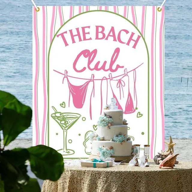 Alt view image 6 of 6 - The Bach Club Backdrop, Beach Bachelorette Party Backdrop, Summer Bach Weekend Sign, Bikinies and Martinis Bachelorette Decor for Girls Weekend, 51 * 61 Inch