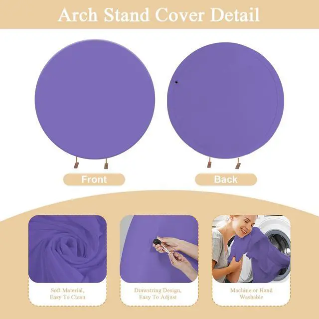 Alt view image 3 of 7 - 7.2FT Lavender Round Backdrop Cover with Oh Baby Decal Sign for 5-7.2ft Circle Arch Stand - Thick Fitted Spandex Circle Backdrop Cover for Baby Shower, Wedding, Birthday Party and Photography