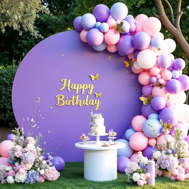 Alt view image 2 of 7 - 7.2FT Lavender Round Backdrop Cover with Oh Baby Decal Sign for 5-7.2ft Circle Arch Stand - Thick Fitted Spandex Circle Backdrop Cover for Baby Shower, Wedding, Birthday Party and Photography