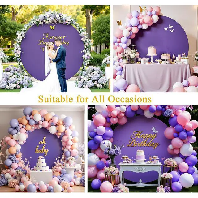 Alt view image 5 of 7 - 7.2FT Lavender Round Backdrop Cover with Oh Baby Decal Sign for 5-7.2ft Circle Arch Stand - Thick Fitted Spandex Circle Backdrop Cover for Baby Shower, Wedding, Birthday Party and Photography