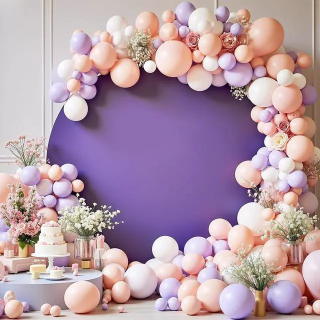 Alt view image 6 of 7 - 7.2FT Lavender Round Backdrop Cover with Oh Baby Decal Sign for 5-7.2ft Circle Arch Stand - Thick Fitted Spandex Circle Backdrop Cover for Baby Shower, Wedding, Birthday Party and Photography