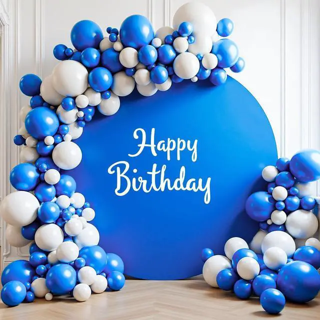 Alt view image 2 of 6 - 7.2FT Royal Blue Round Backdrop Cover with Oh Baby Decal Sign for 5-7.2ft Circle Arch Stand - Thick Fitted Spandex Circle Backdrop Cover for Baby Shower, Wedding, Birthday Party and Photography