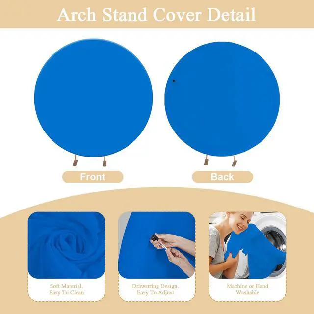 Alt view image 3 of 6 - 7.2FT Royal Blue Round Backdrop Cover with Oh Baby Decal Sign for 5-7.2ft Circle Arch Stand - Thick Fitted Spandex Circle Backdrop Cover for Baby Shower, Wedding, Birthday Party and Photography