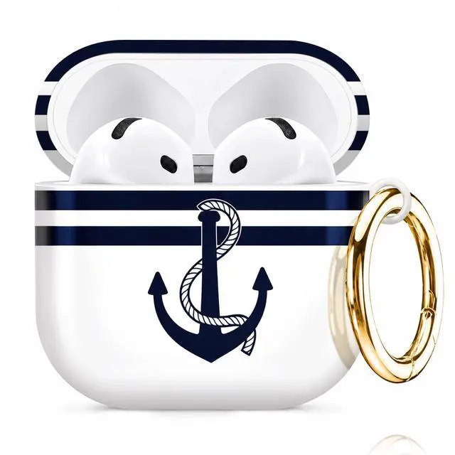 Main image of Compatiable with AirPod 4 Protective Case 2024, Soft Protective Case with Keychain for Women,Cute& Sleek Design Shockproof Charging Case Cover for AirPod 4(Navy Stripes Anchor Rope)