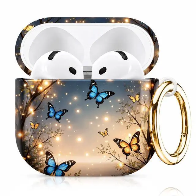 Main image of Compatiable with AirPod 4 Protective Case 2024, Soft Protective Case with Keychain for Women,Cute& Sleek Design Shockproof Charging Case Cover for AirPod 4(Butterflies Twinkle Trees Lights)