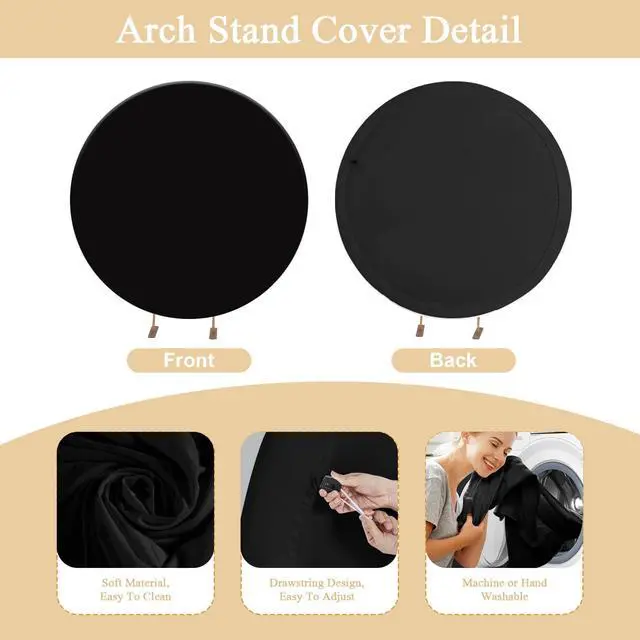 Alt view image 3 of 6 - 7.2FT Black Round Backdrop Cover with Oh Baby Decal Sign for 5-7.2ft Circle Arch Stand - Thick Fitted Spandex Circle Backdrop Cover for Baby Shower, Wedding, Birthday Party and Photography