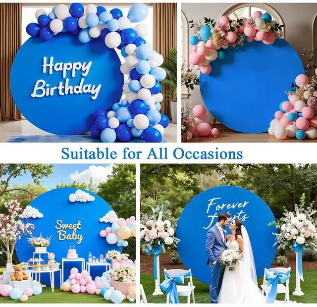Alt view image 5 of 6 - 7.2FT Royal Blue Round Backdrop Cover with Oh Baby Decal Sign for 5-7.2ft Circle Arch Stand - Thick Fitted Spandex Circle Backdrop Cover for Baby Shower, Wedding, Birthday Party and Photography