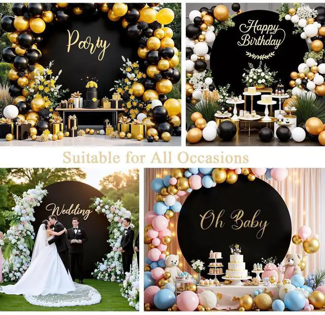 Alt view image 5 of 6 - 7.2FT Black Round Backdrop Cover with Oh Baby Decal Sign for 5-7.2ft Circle Arch Stand - Thick Fitted Spandex Circle Backdrop Cover for Baby Shower, Wedding, Birthday Party and Photography