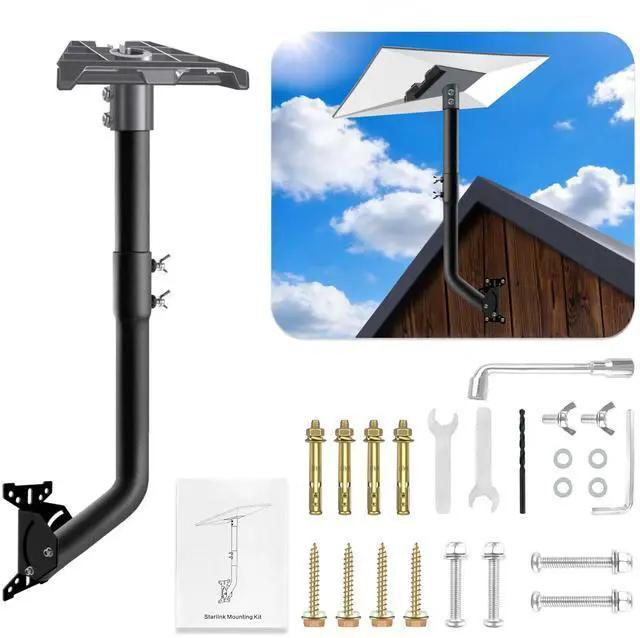 Main image of Gen 3 Starlink Mount, Adjustable Starlink Gen 3/4/4X Mounting Kit with Telescoping Support Arm, V3 Standard Dish Includes Gen 3 Pipe Adapter Fit for Wall/Roof Mount