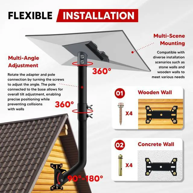 Alt view image 3 of 6 - Gen 3 Starlink Mount, Adjustable Starlink Gen 3/4/4X Mounting Kit with Telescoping Support Arm, V3 Standard Dish Includes Gen 3 Pipe Adapter Fit for Wall/Roof Mount