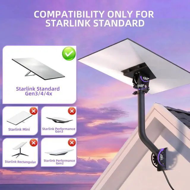 Alt view image 2 of 7 - Gen 3/4/4X Mount for Starlink, Starlink Roof Mount | 180° & 360° Rotation Heavy Duty Adjustable Starlink Mount, Rust-Resistant Roof and Eave Mounting Kit for Outdoor Use(Curved)