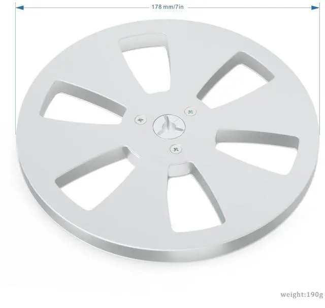 Alt view image 6 of 7 - 7 Inch Empty Tape Reel 1/4" Aluminum Take-up Reel, 6-Hole Metal Flange Hardware Spool Component Universal Replacement for Open Reel to Reel Tape Recorders(Silver)