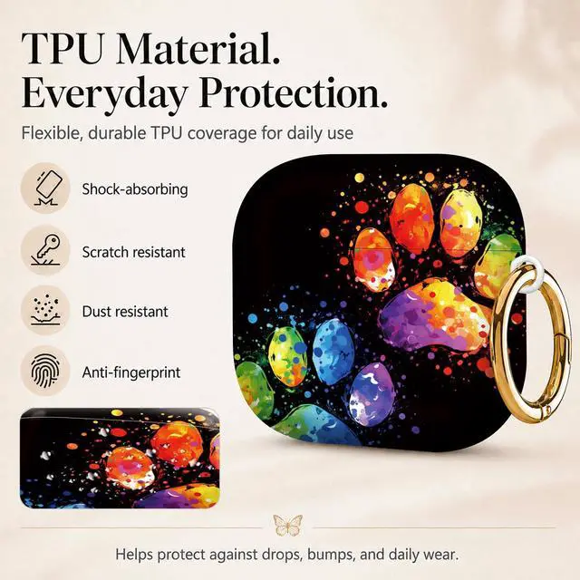 Alt view image 3 of 6 - Compatiable with AirPod 4 Protective Case 2024, Soft Protective Case with Keychain for Women,Cute& Sleek Design Shockproof Charging Case Cover for AirPod 4(Colorful Painted Paw Prints)