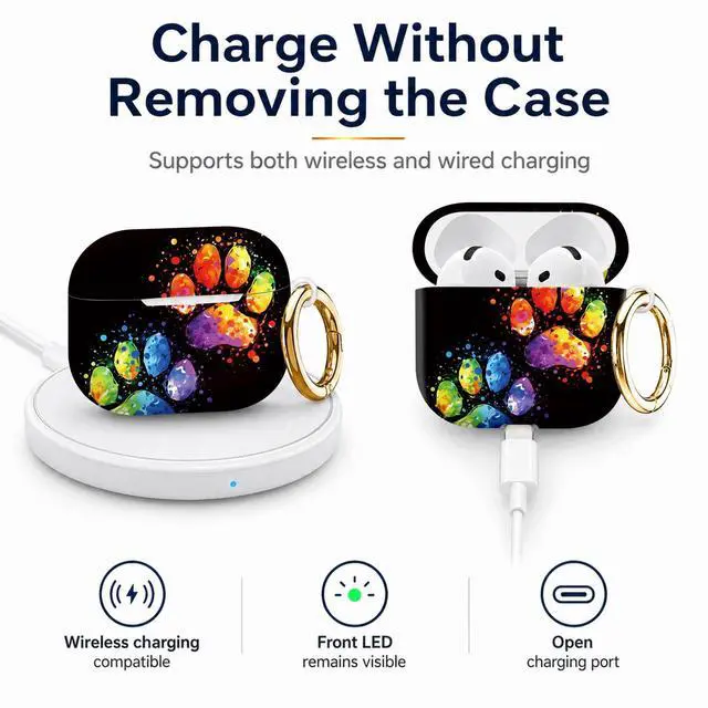 Alt view image 4 of 6 - Compatiable with AirPod 4 Protective Case 2024, Soft Protective Case with Keychain for Women,Cute& Sleek Design Shockproof Charging Case Cover for AirPod 4(Colorful Painted Paw Prints)