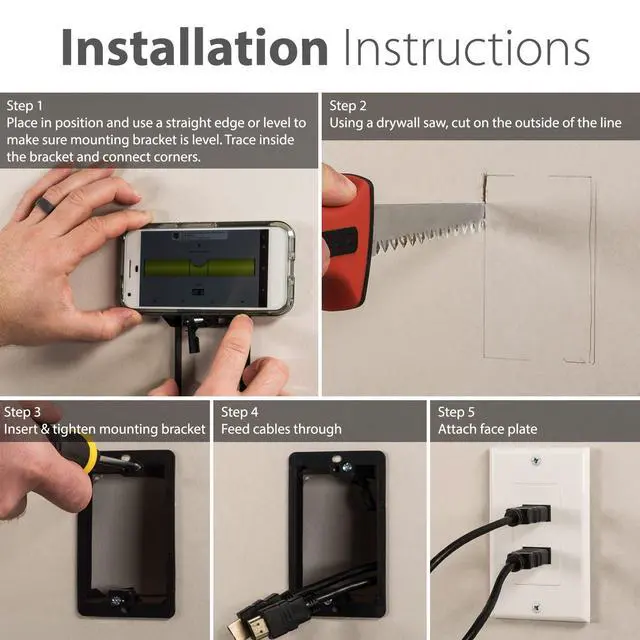 Alt view image 4 of 4 - Low Voltage Mounting Bracket (3 Gang - 5 Pack), Low Voltage Mounting Bracket (Mounting Screws Included) for Telephone Wires, Network Cables, HDMI, Coaxial, and Speaker Cables