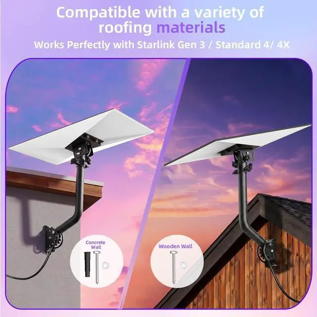 Alt view image 5 of 7 - Gen 3/4/4X Mount for Starlink, Starlink Roof Mount | 180° & 360° Rotation Heavy Duty Adjustable Starlink Mount, Rust-Resistant Roof and Eave Mounting Kit for Outdoor Use(Curved)