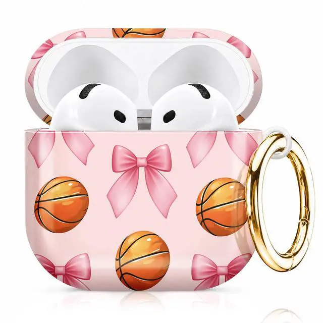 Main image of Compatiable with AirPod 4 Protective Case 2024, Soft Protective Case with Keychain for Women,Cute& Sleek Design Shockproof Charging Case Cover for AirPod 4(Pink Bow Basketball)