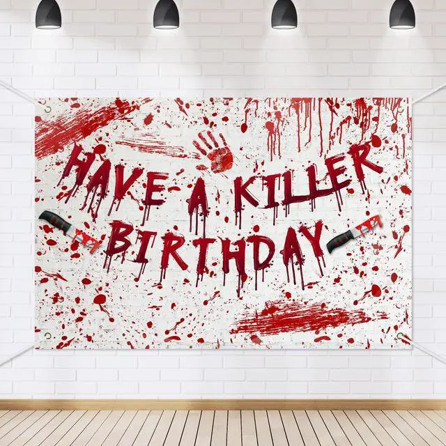 Main image of Have a Killer Birthday Banner Backdrop Halloween Horror Murder Mystery Party Decorations Halloween Bloody Horror Movie Birthday Party Decorations Photo Studio Props Supplies 70.8x47.2in