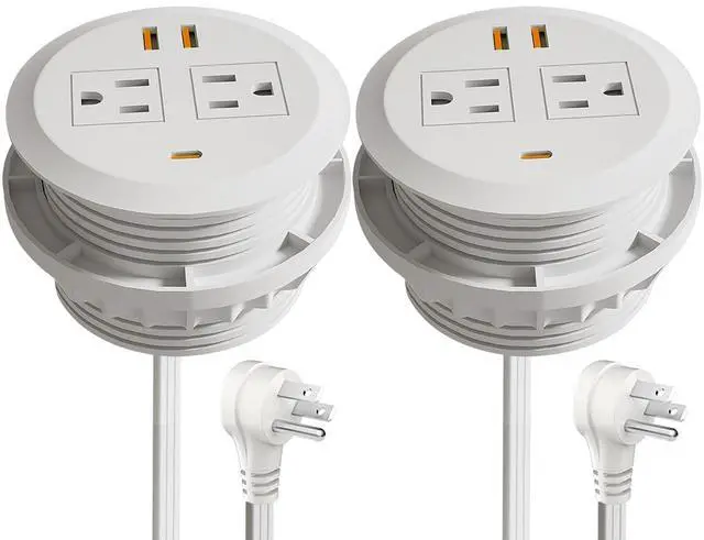 Main image of 3-inch Desktop Power Grommet,2-Pack,GaN65W USB-C,6.3ft Cord,White | Fast Charging for Laptop,Easy Install,Flat Plug,Fits 3-1/8-in Hole,Flush Mount Desk Outlet,Home Office Essentials,ETL Listed