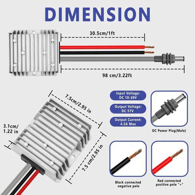 Alt view image 2 of 7 - 12V to 57V 4.5A Boost Converter with DC Male Plug Cable | Step-up Converter for Starlink Router