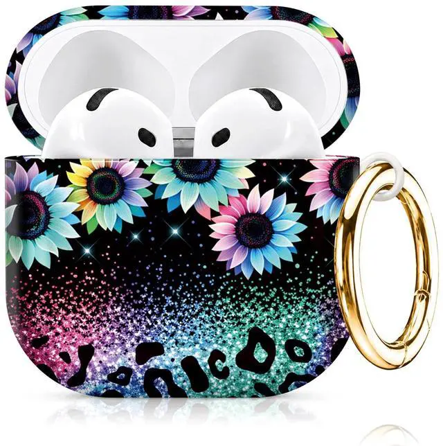 Main image of Compatiable with AirPod 4 Protective Case 2024, Soft Protective Case with Keychain for Women,Cute& Sleek Design Shockproof Charging Case Cover for AirPod 4(Colorful Flowers Sparkle Glitter)