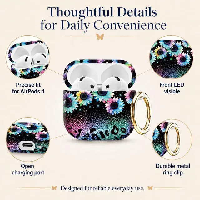 Alt view image 5 of 6 - Compatiable with AirPod 4 Protective Case 2024, Soft Protective Case with Keychain for Women,Cute& Sleek Design Shockproof Charging Case Cover for AirPod 4(Colorful Flowers Sparkle Glitter)