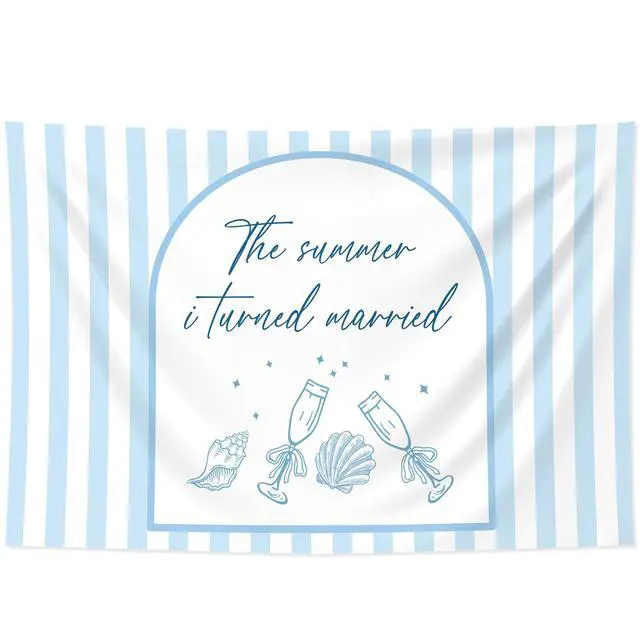 Alt view image 4 of 7 - The Summer I Turned Married Backrop Beach Coastal Bachelorette Party Decor | Coastal Beach Bridal Shower Backdrop The Summer I Turned Pretty Party Decorations Seashell Bachelorette Party Supplies