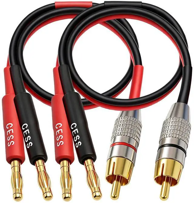 Main image of RCA Plug to 4mm Banana Plug Speaker Cable, 1 ft, 2-Channel Pair, Gold-Plated Connectors (14AWG 1 Foot)