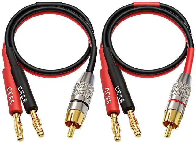 Alt view image 2 of 6 - RCA Plug to 4mm Banana Plug Speaker Cable, 1 ft, 2-Channel Pair, Gold-Plated Connectors (14AWG 1 Foot)