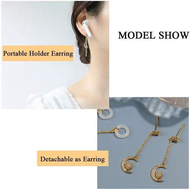 Alt view image 3 of 6 - Anti-lost Holder Earrings for AirPods 14K Gold Plated Wireless Earbuds Earrings Dangle Earring Wireless Earphone Holder Strap Compatible with AirPods Pro 1 & 2 (Ear Stud-1)
