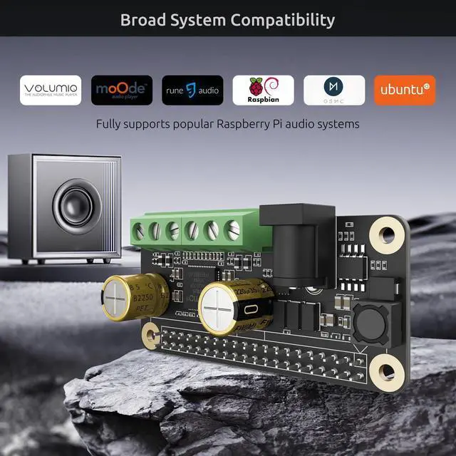 Alt view image 3 of 7 - Audio Amplifier 2x80W Peak Output Class D HiFi AMP Pro Mini Hat 192KHz/24bit MA12070P for Raspberry Pi 5/4/Zero 2W Support Volumio, MoOde, Raspbian, LibreELEC