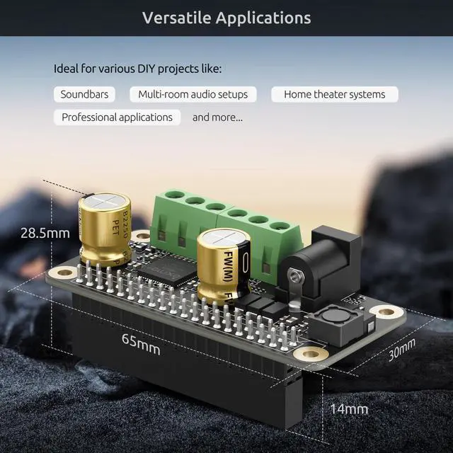 Alt view image 7 of 7 - Audio Amplifier 2x80W Peak Output Class D HiFi AMP Pro Mini Hat 192KHz/24bit MA12070P for Raspberry Pi 5/4/Zero 2W Support Volumio, MoOde, Raspbian, LibreELEC