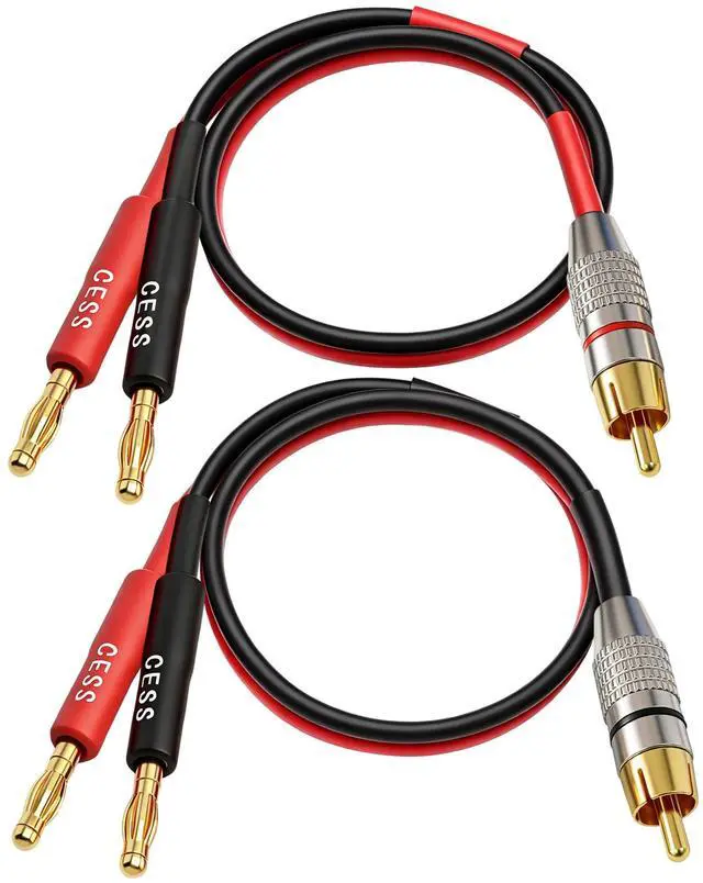 Alt view image 4 of 6 - RCA Plug to 4mm Banana Plug Speaker Cable, 1 ft, 2-Channel Pair, Gold-Plated Connectors (14AWG 1 Foot)