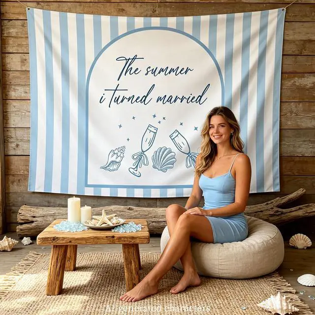 Alt view image 7 of 7 - The Summer I Turned Married Backrop Beach Coastal Bachelorette Party Decor | Coastal Beach Bridal Shower Backdrop The Summer I Turned Pretty Party Decorations Seashell Bachelorette Party Supplies