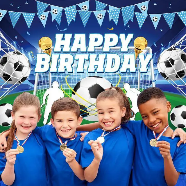 Alt view image 3 of 7 - Blue Soccer Happy Birthday Backdrop Sports Themed Photography Background | 7x5ft Blue Soccer Birthday Banner for Kids Boys, Teens Fans Soccer Birthday Party Decorations Banner Supplies