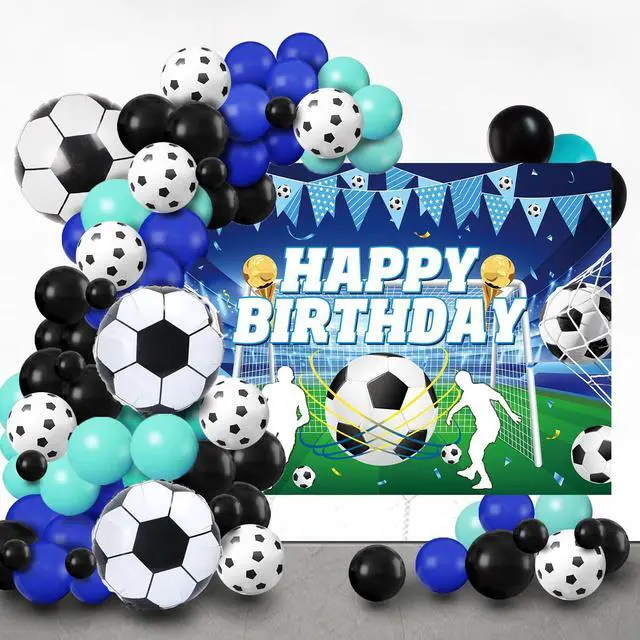 Alt view image 4 of 7 - Blue Soccer Happy Birthday Backdrop Sports Themed Photography Background | 7x5ft Blue Soccer Birthday Banner for Kids Boys, Teens Fans Soccer Birthday Party Decorations Banner Supplies