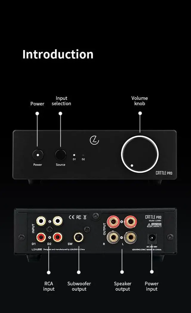 Alt view image 7 of 7 - Cattle PRO High Performance Class D Power Amplifier Two RCA inputs 2.1 subwoofer TPA3255