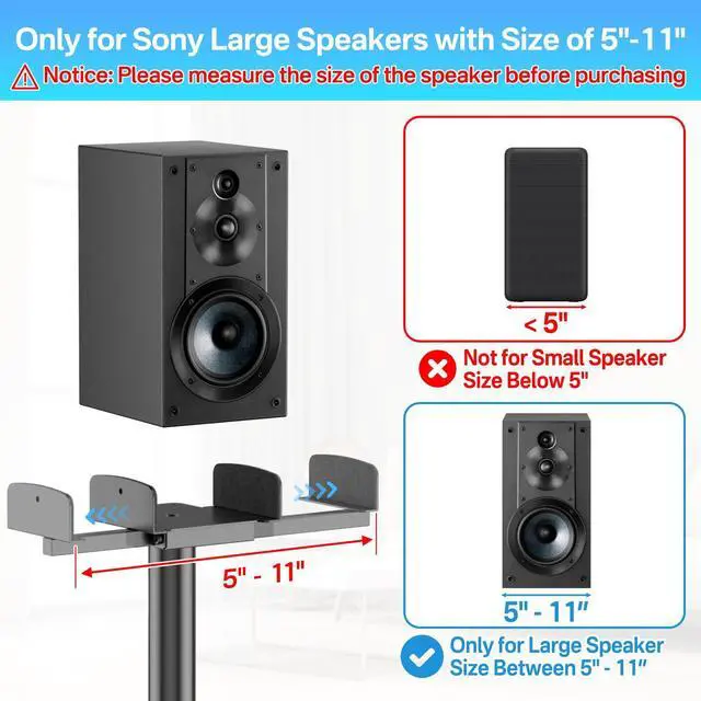 Alt view image 2 of 6 - Heavy-Duty Speaker Stands Pair for Sony Speaker Stands SS-CS5/SS-CS5M2/SS-CS8/SA-Z9R with Soundbar Mounts, Adjustable Dual Side Fits for 511" Surround Sound Speakers WR Cable Management