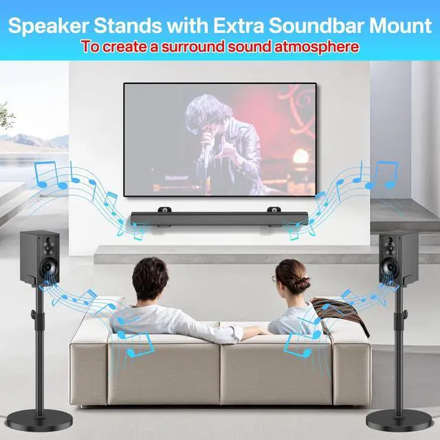 Alt view image 3 of 6 - Heavy-Duty Speaker Stands Pair for Sony Speaker Stands SS-CS5/SS-CS5M2/SS-CS8/SA-Z9R with Soundbar Mounts, Adjustable Dual Side Fits for 511" Surround Sound Speakers WR Cable Management