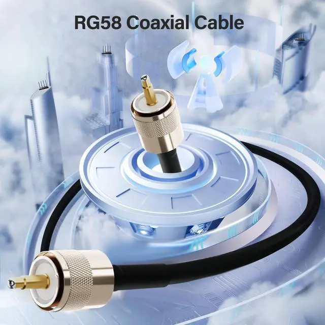 Alt view image 7 of 7 - Ham Radio CB Coax Cable 50 Ohm RG58 Coaxial Cable 50 Ft, UHF Male PL-259 Low Loss Digital Coax UHF Jumper Cable for Antenna Analyzer, SWR Meter, HF/VHF, Dummy Load with Ties