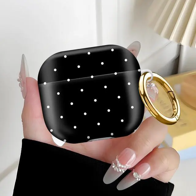 Alt view image 6 of 6 - Compatiable with AirPod 4 Protective Case 2024, Soft Protective Case with Keychain for Women,Cute Shockproof Charging Case Cover for AirPod 4(White Dots)