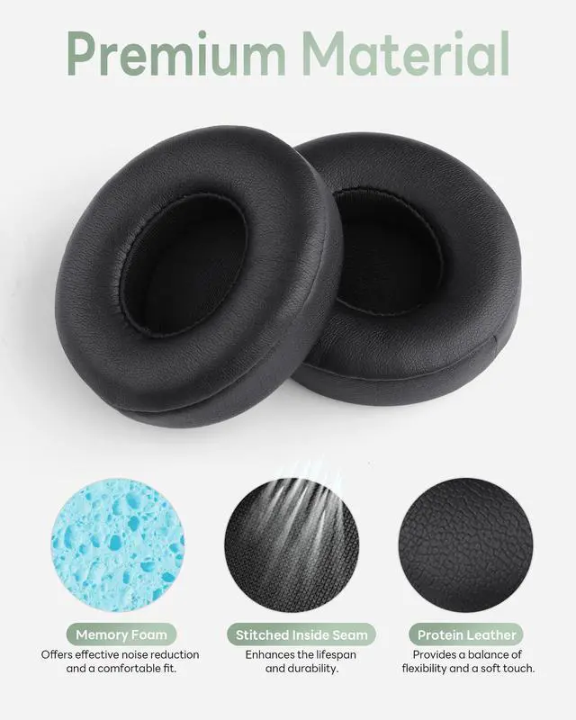 Alt view image 4 of 6 - Replacement Ear Pads for Beats Solo 4, Protein Leather, Black | Ear Pads Cushions with Soft Protein Leather and Noise Isolating Memory Foam for Beats Solo 4 Wireless On Ear Headphones